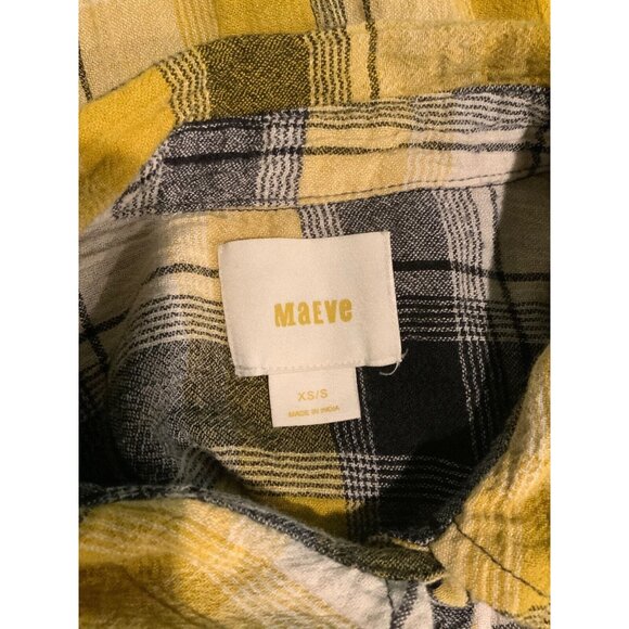 Maeve Anthropologie Yellow & Black Plaid Oversized Button-Up Tunic Shirt Sz XS/S - Picture 7 of 7